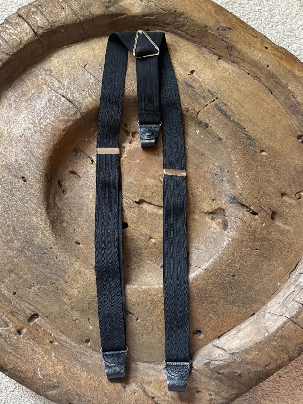 Woven black suspenders braces leather accents CAS Germany metal hardware OS